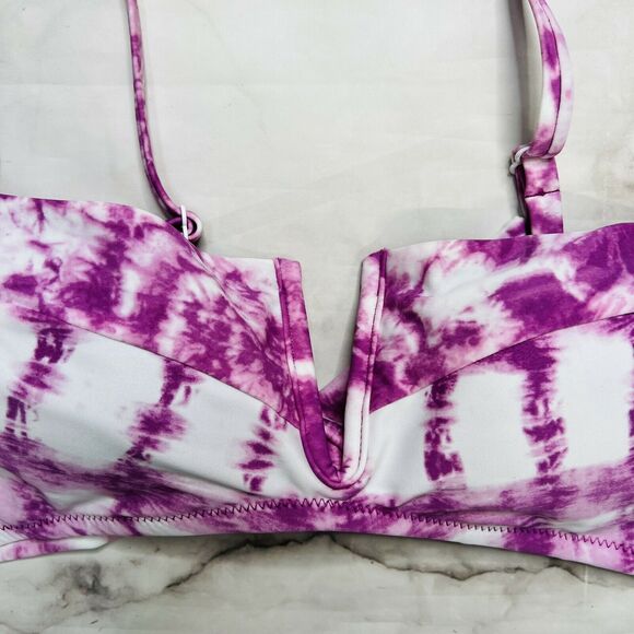 Bar III PURPLE FUCHSIA Summer Stripes V-Wire Bikini Swim Top M Bralette New - Picture 3 of 5
